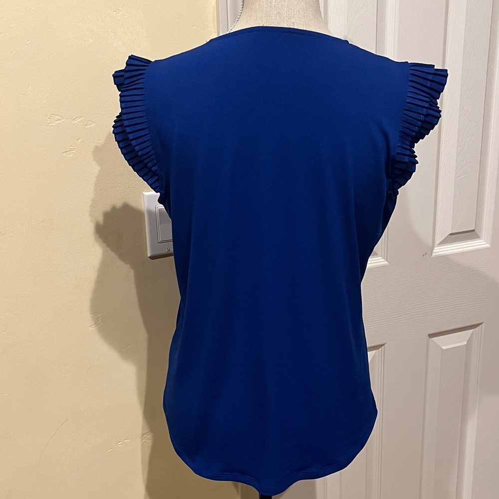 Adrianna Papell Royal Blue Pleated Sleeve Blouse - Picture 3 of 5